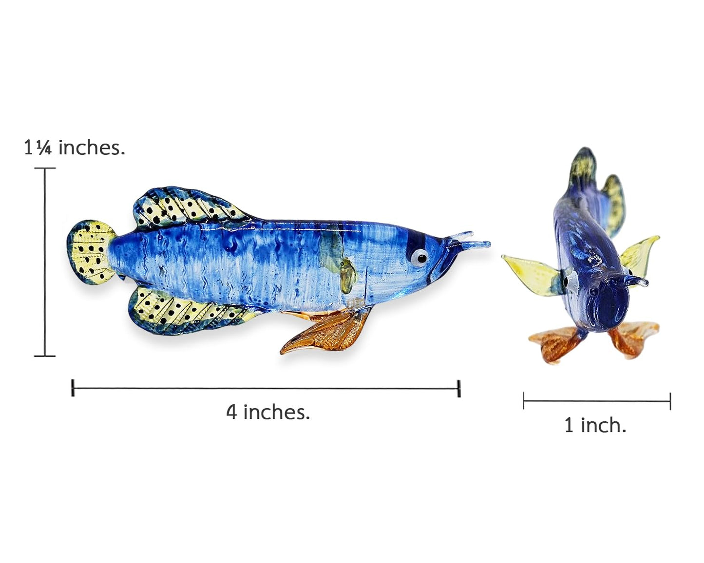WitnyStore 4" Dark Blue Yellow Arowana Fish Artistic Blown Glass Figurine Premium Hand-Blown Statue Tabletop Decoration Unique Collectible for Adult Collectors Handcrafted Elegant Home Room Decor