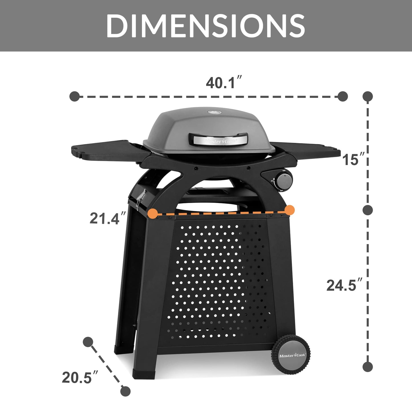MASTER COOK Liquid Propane Grill BBQ Propane 2 in 1 Portable Tabletop Gas Grill Camping Barbecue Outdoor Cooking Grill with Cart, Black 18.7 x 14-inch 11,500 BTU