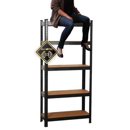 shine planet 5 Tier Garage Shelves Metal Storage Shelves, Heavy Duty Shed Storage Racking for Warehouse Workshop Office(Black,90x40x180cm)