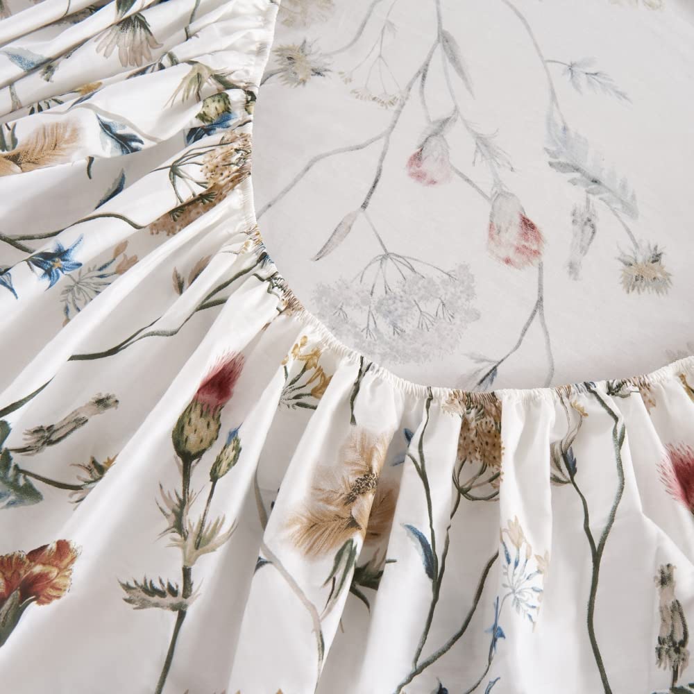 DAUAOTO 100% Cotton Bedding Printed Sheets Set for Full Size Bed Up to 14" Deep Mattress, Floral Botanical Pattern Bedlinen Sets
