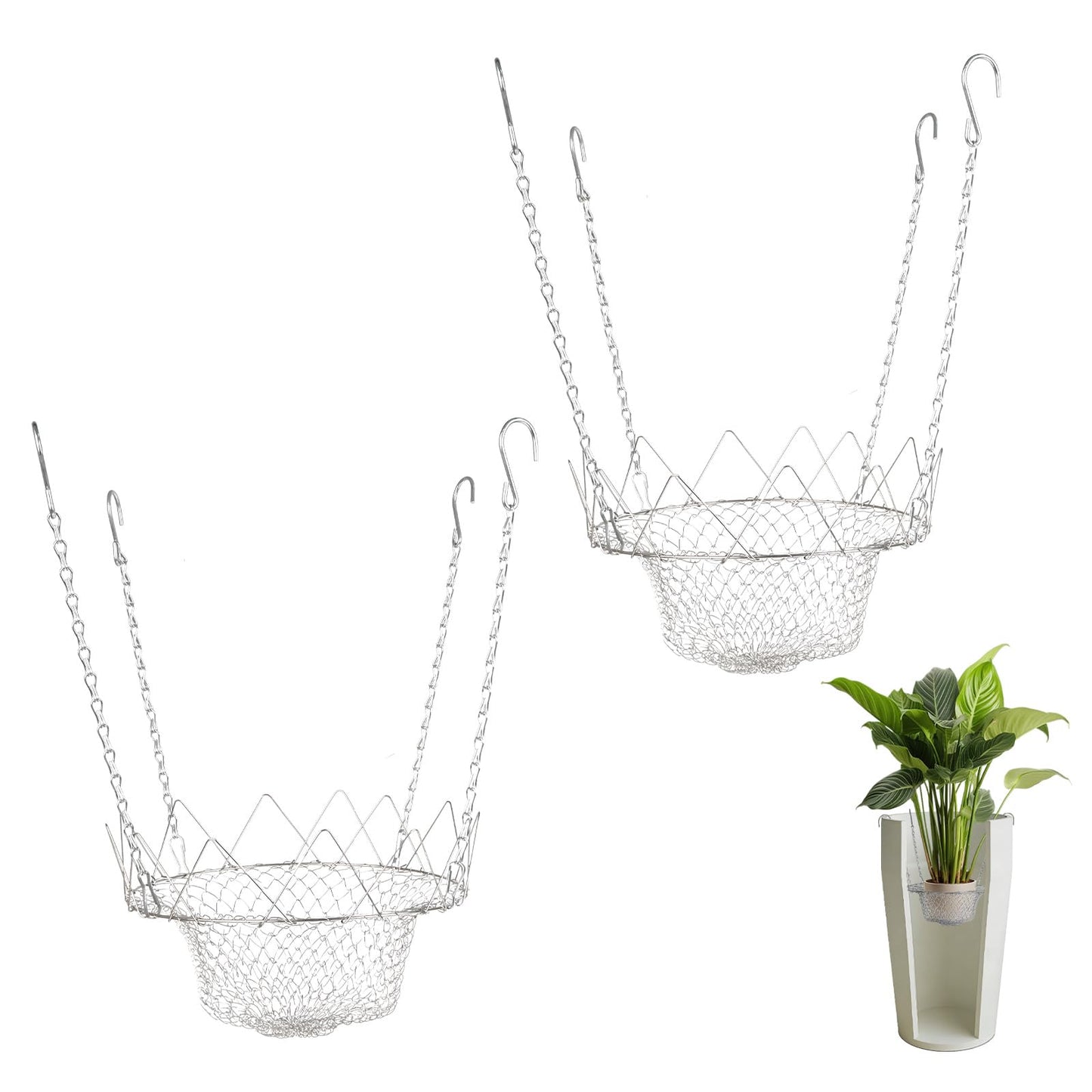 RAWILL 2-Pcs Adjustable Planter Inserts for Tall Pots - Stainless Steel Plant Risers for 12-18" Wide Top Openings - Height-Adjustable Liner for Indoor & Outdoor Planters