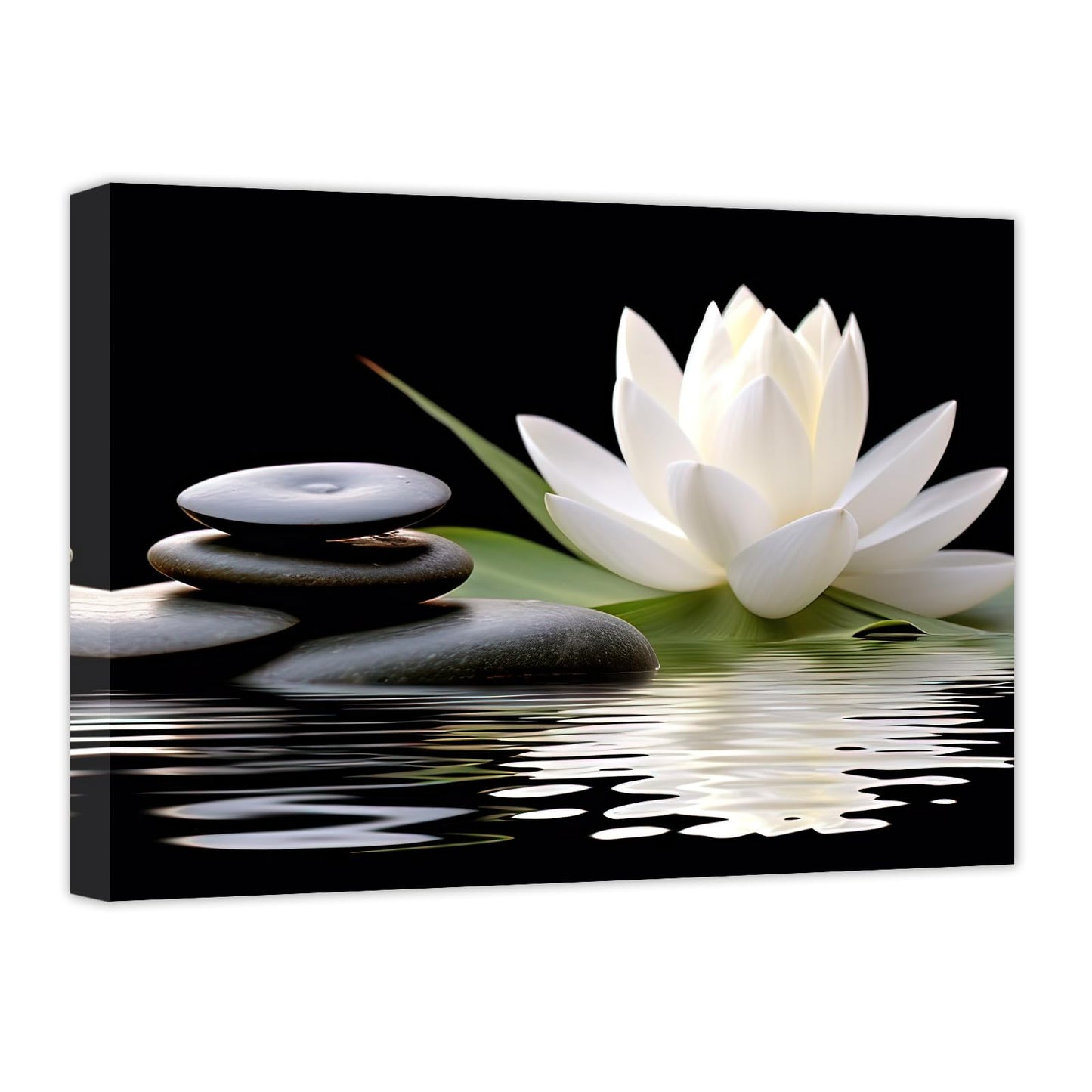 CCWACPP Zen Canvas Wall Art White Lotus Bloom in Water Picture Flowers Stone Spa Painting for Yoga Meditation Room Bathroom Prints Wall Decor Frame (Zen - 2, 16x24inch)