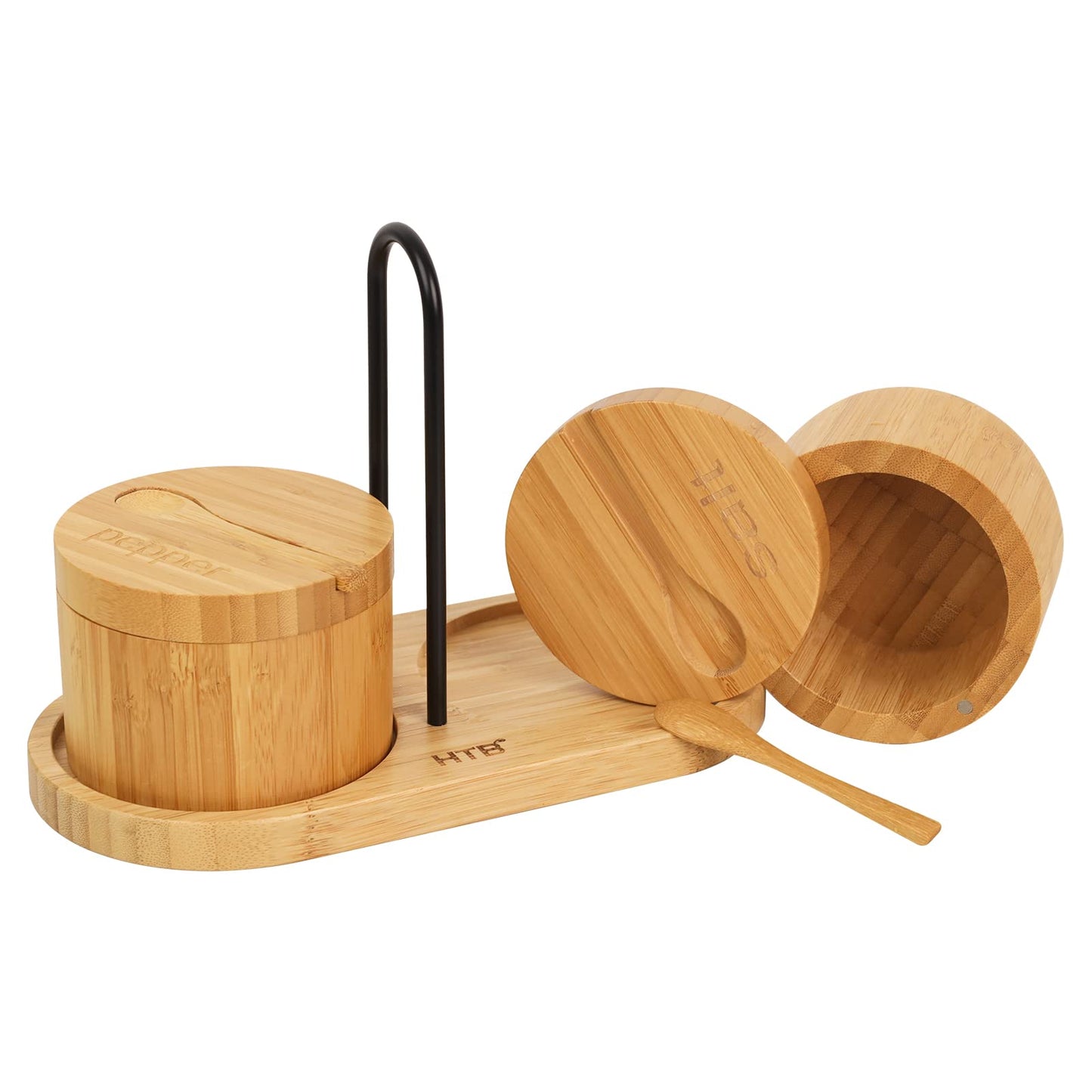 HTB Salt and Pepper Cellar Set With Holder & 2pcs Snack Organizer