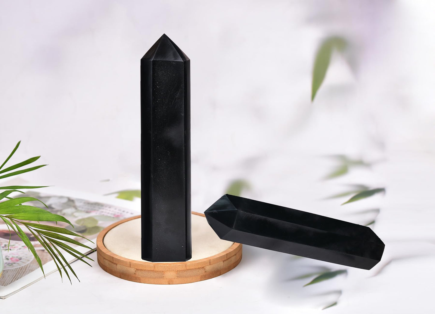 AMOYSTONE Black Obsidian Column 3.5-4 Lbs Hexagonal Crystal Tower Natural Volcanic Glass Obelisk Point for Living Room Feng Shui Home Display Bookcase Showcase Setup