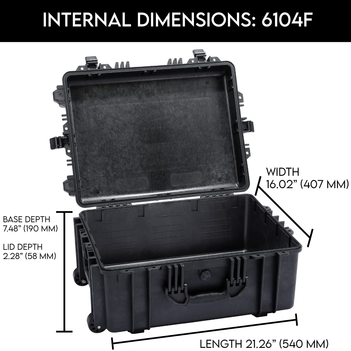 DCB Cases - Element 6104F | 24 x 19 x 11 Ext Dim | IP67 Waterproof | Pluck Foam Insert | Telescoping Handle | Rubberized Grips | Resin-Reinforced Injection Molded Plastic | 4 Latch Lid Close | Wheels