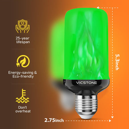 Vicstone Upgraded LED Flame Light Bulbs Christmas Decorations, 4-Mode Flickering Light Bulbs with Upside Down Effect, E26 27 Fire Light Bulb for Porch Party Patio Home Halloween Indoor Outdoor, Green
