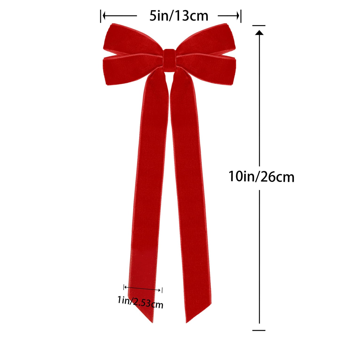 12Pcs Red Velvet Ribbon Bows Christmas Tree Decorations,5in x 10in Xmas Ornaments for Tree Home Party Front Door Wreath Holiday Decor