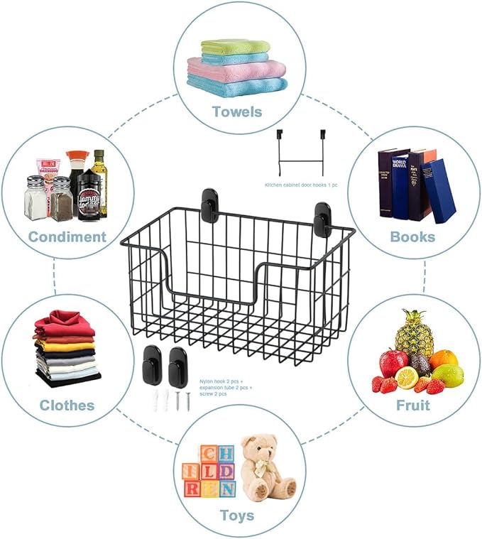 Wire Storage Basket 2 Packs, Wall Mounted Kitchen Bathroom, Hanging Cabinet