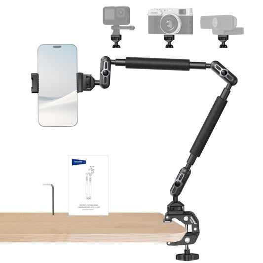 NEEWER 22" Magic Arm w Desk C Clamp, Overhead Camera Mount with Articulating Mic Boom Arm 1/4" 3/8" Threads for ARRI, Desktop Stand Holder for Phone Microphone Webcam Action Camera Video Light, UA057