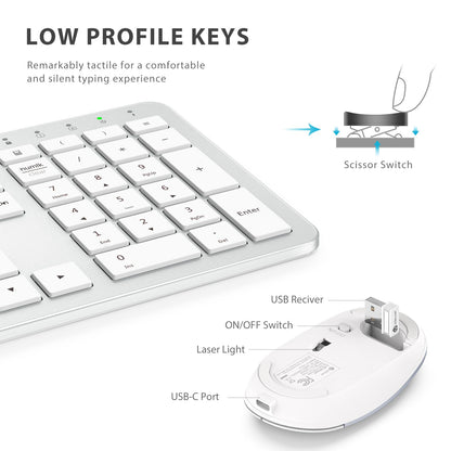 Wireless Keyboard and Mouse Set, iClever Keyboard and Mouse Rechargeable Full Size with Numeric Keypad, Energy Saving 2.4G USB Ultra Slim Silent Wireless for Mac OS/Windows/Computer/Laptop