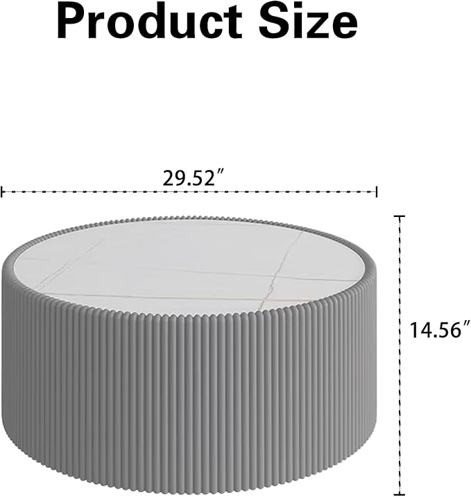 29.52" Round Marble Coffee Table, Modern Fluted Coffee Table w/White Sintered