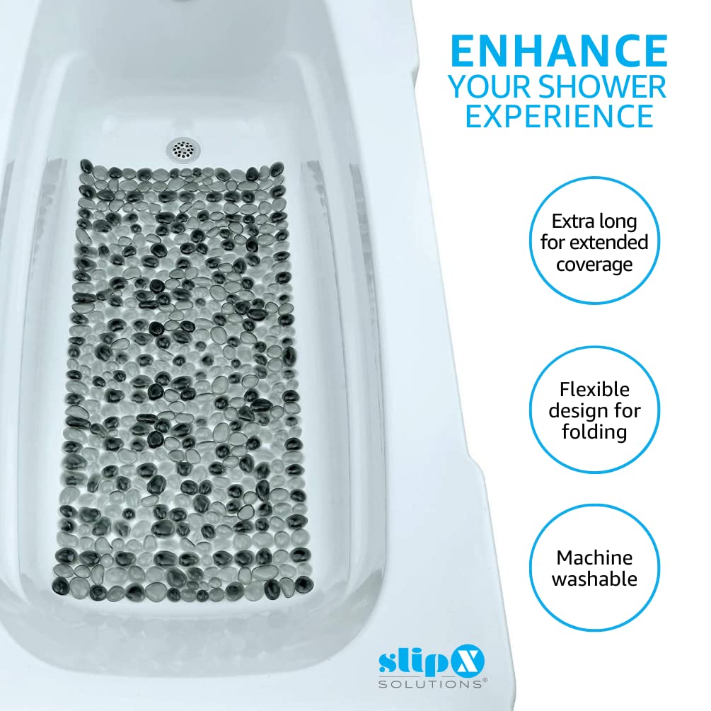 SlipX Solutions Extra Long Deep Foot Massager Bath Tub & Shower Mat 38x17 | Non-Slip, 188 Suction Cups | Feels Great on Tired Feet, Looks Like River Rock | Machine Washable, Dark Gray Pebbles