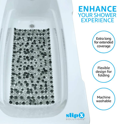 SlipX Solutions Extra Long Deep Foot Massager Bath Tub & Shower Mat 38x17 | Non-Slip, 188 Suction Cups | Feels Great on Tired Feet, Looks Like River Rock | Machine Washable, Dark Gray Pebbles