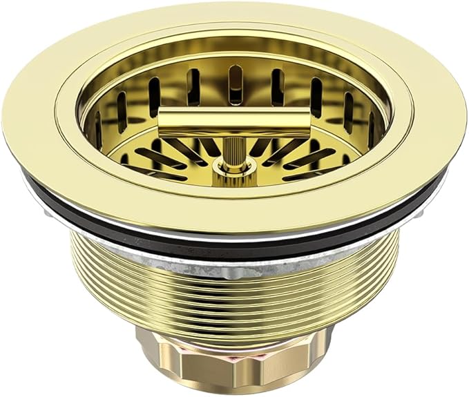 KONE 3-1/2 Inch Kitchen Sink Drain Assembly Stainless Steel Gold Kit