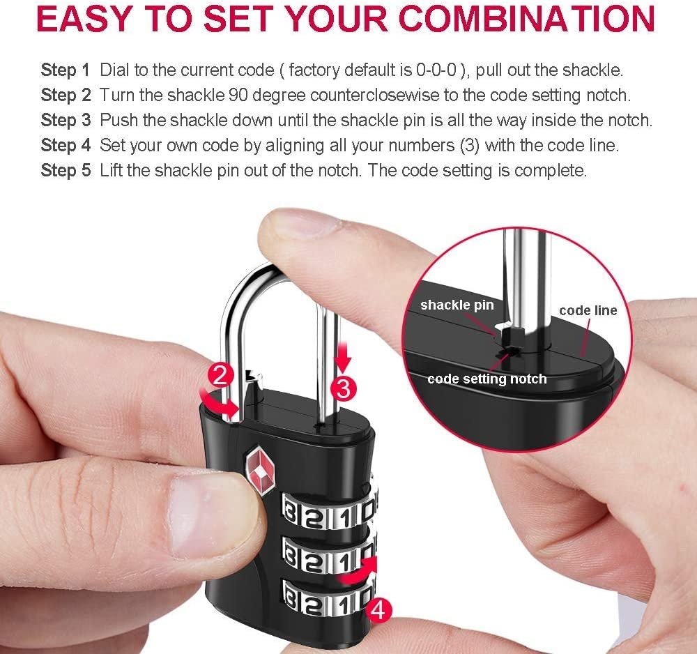 ZHEGE TSA Approved Locks, Luggage Locks, 3 Dial TSA Lock for Suitcases, Backpack, Baggage (Rose Gold)