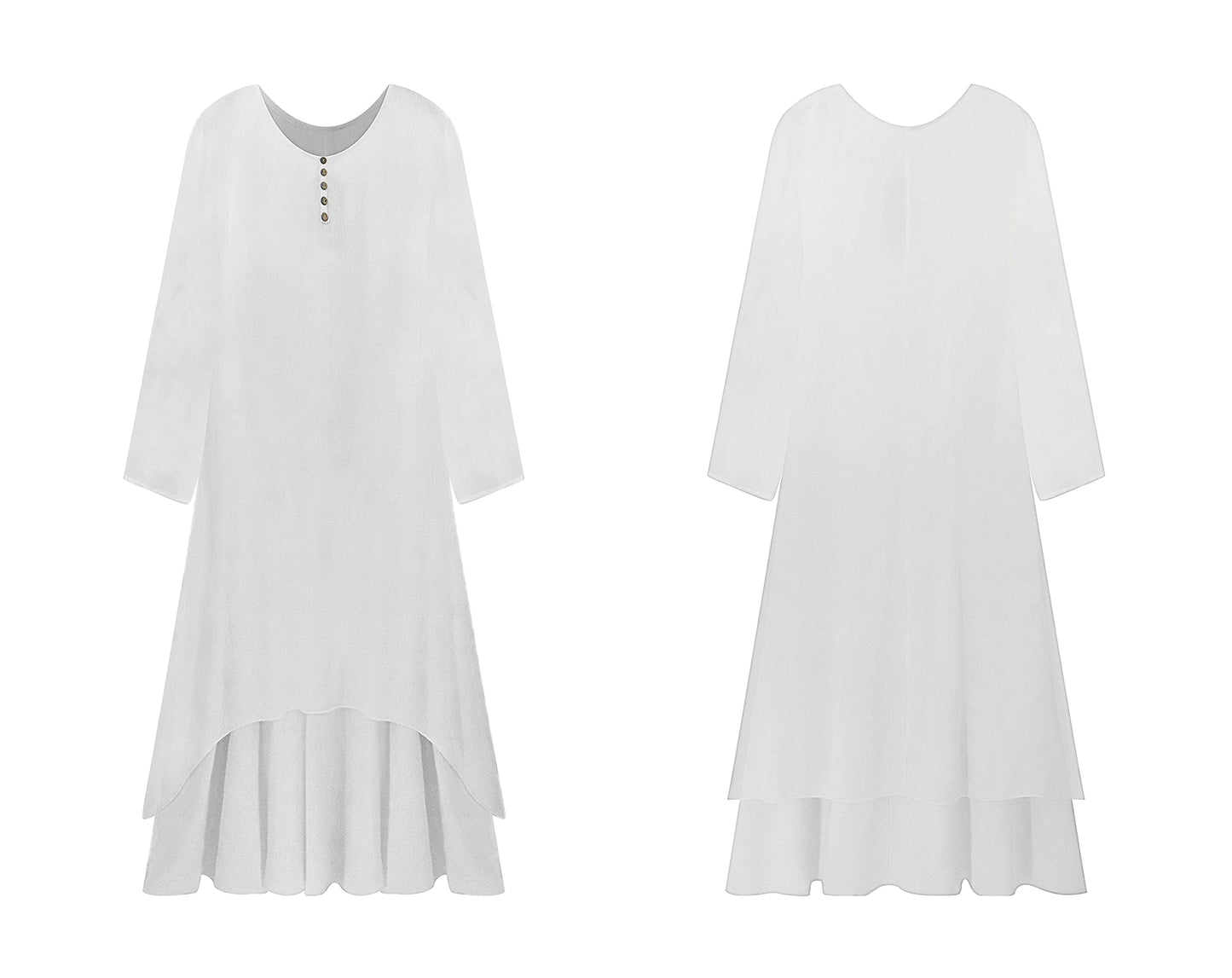 R.Vivimos Women Long Sleeve Cotton Casual Loose Plus Size Irregular Long Dresses