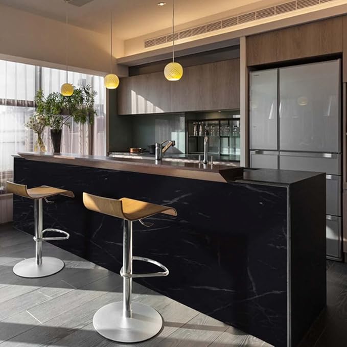 Arthome Black Marble, 17x393 Inches Peel and Stick Wallpaper, Marble Contact