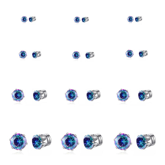 Spiritlele 12 Pairs Colorful Small Big Cubic Zirconia Magnetic Earrings Clip on Non Piercing Earrings Set Unisex 4MM-7MM