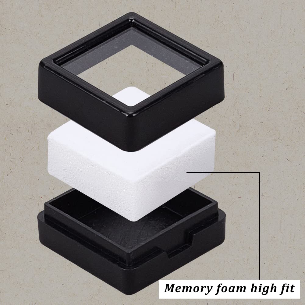 BENECREAT 36 Pcs Black Gemstone Display Box Plastic Transparent Bare Stone Box Black Square Jewelry Box 1.16x1.16x0.65 Suitable for Gemstone, Jewelry, Crystal Diamond Accessories Display