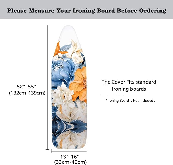 Floral Print Ironing Board Cover and Pad 15x54 Inch Standard Ironing Board Cover