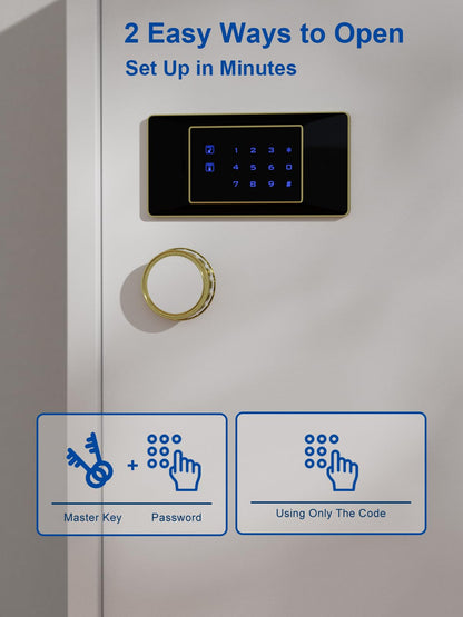 TIGERKING 7.2 Cu Ft Large Home Security Safe – Solid Steel Jewelry Cabinet with Digital Touchscreen Lock, Adjustable Shelves, Easy to Use, Anti-Theft Protection, for Families & Valuables (White)