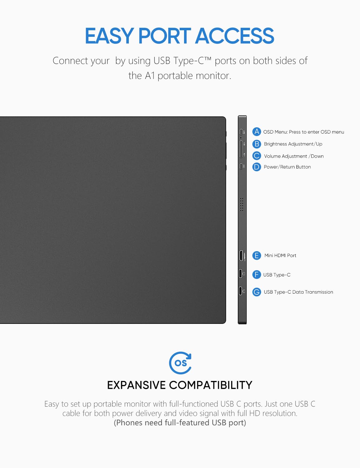 ARZOPA Portable Monitor, 15.6" 1920×1080 FHD IPS Portable Monitor for Laptop with Kickstand, Ultra-Slim Second Screen for Laptop/PC/Mac/PS3/4/5/Xbox - USB C & HDMI Connectivity - A1