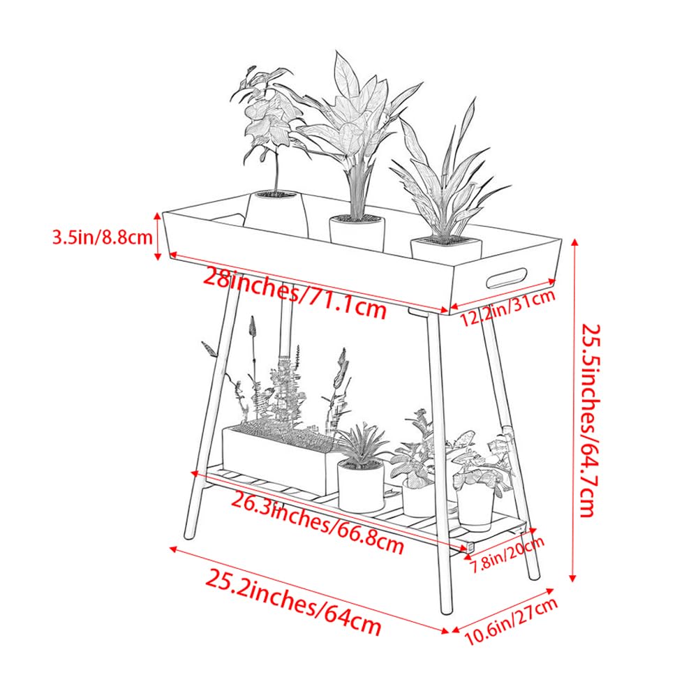 DHYGOTFUR 2-Tier Aluminum Plant Stand Indoor Outdoor with Built-in Handles, Anti-Fall Top Storage Box, Heavy Duty Multi-Use Plant Rack & Display Shelf for Patio Garden Lawn Balcony Living Room