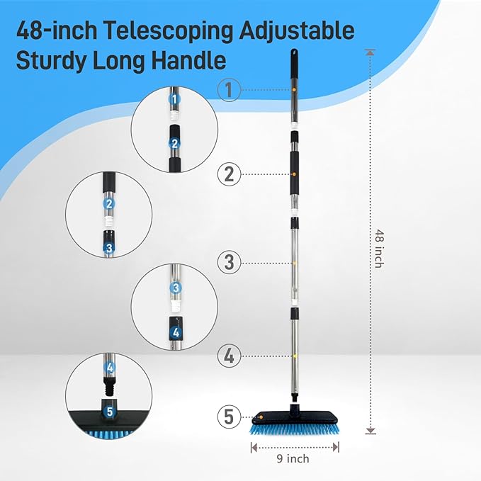 Deck Brush with Retractable Long Handled Floor, Floor Scrub Brushes, Heavy-Duty