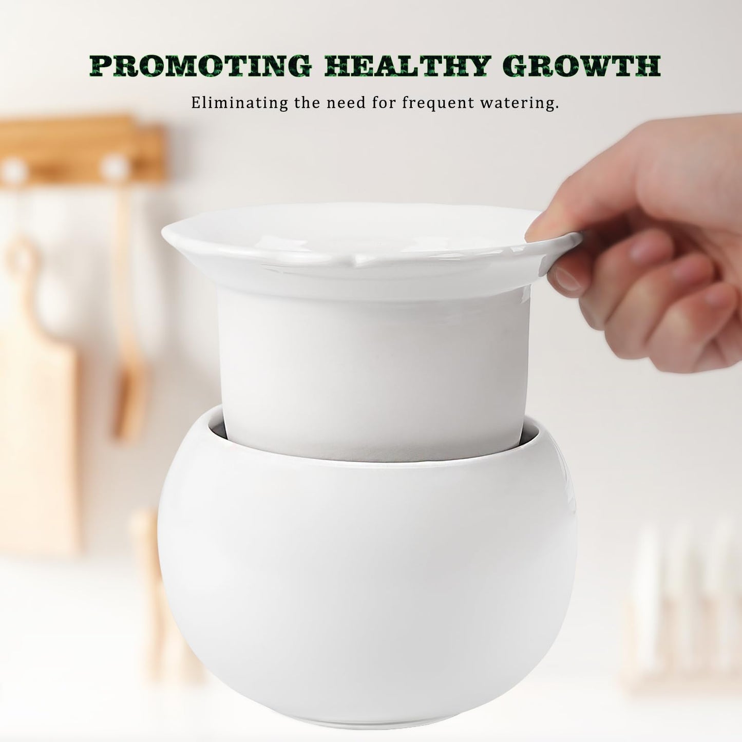 LITUDISO African Violet Pots, 6 Inch Self Watering Pots for Indoor Plants, Self Watering Plant Pot, Easy Plant Self Watering Pot, Ceramic Plant Pot with Absorbent Inner Pot for Flowers-White