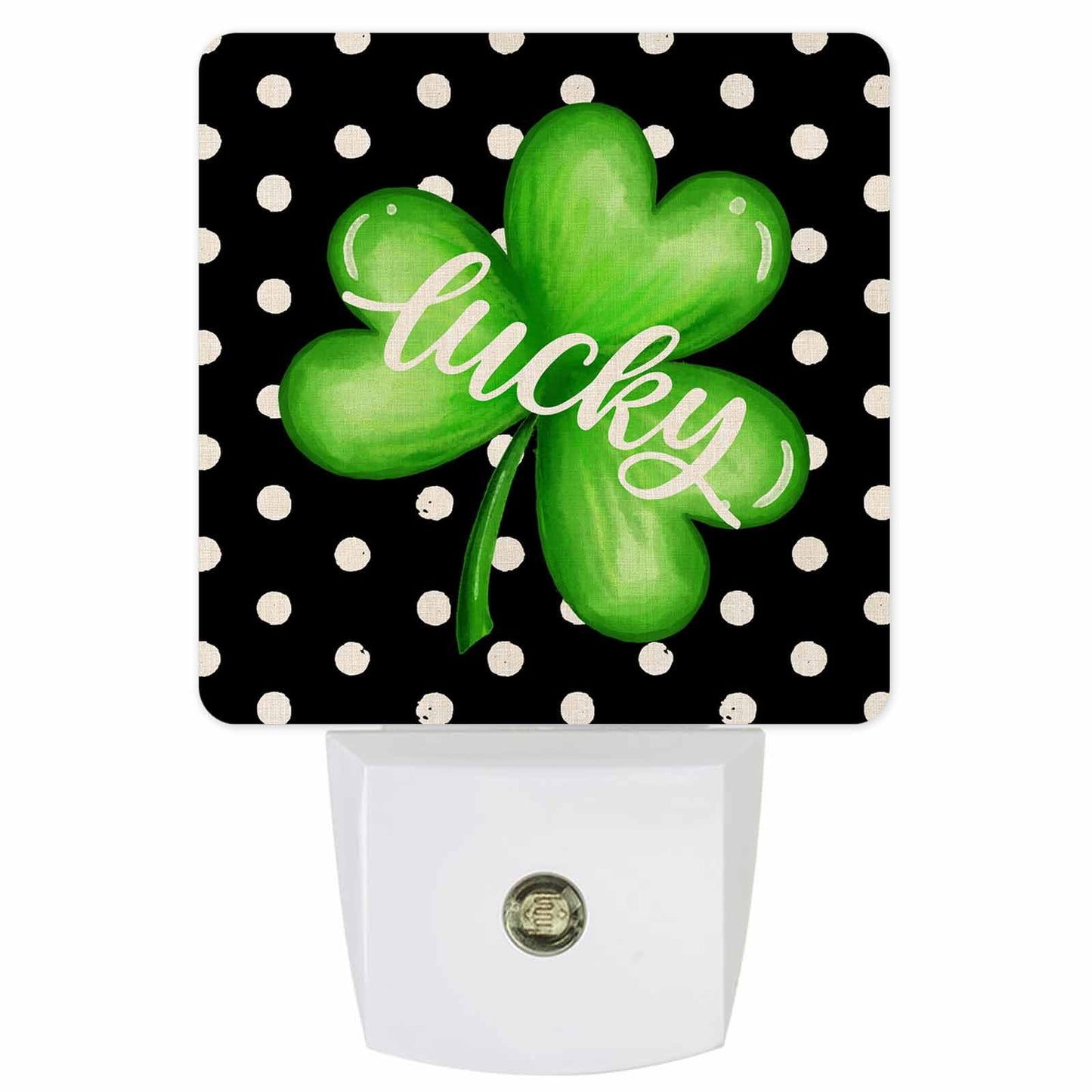 St.Patrick's Day Shamrock Plug-in LED Night Lights, Black Gold Coins Spring Auto Dusk-to-Dawn Sensor for Bedroom, Bathroom, Kitchen, Nursery, Hallway, Stairs, Wall Home Decor, Lucky Clover Leaves