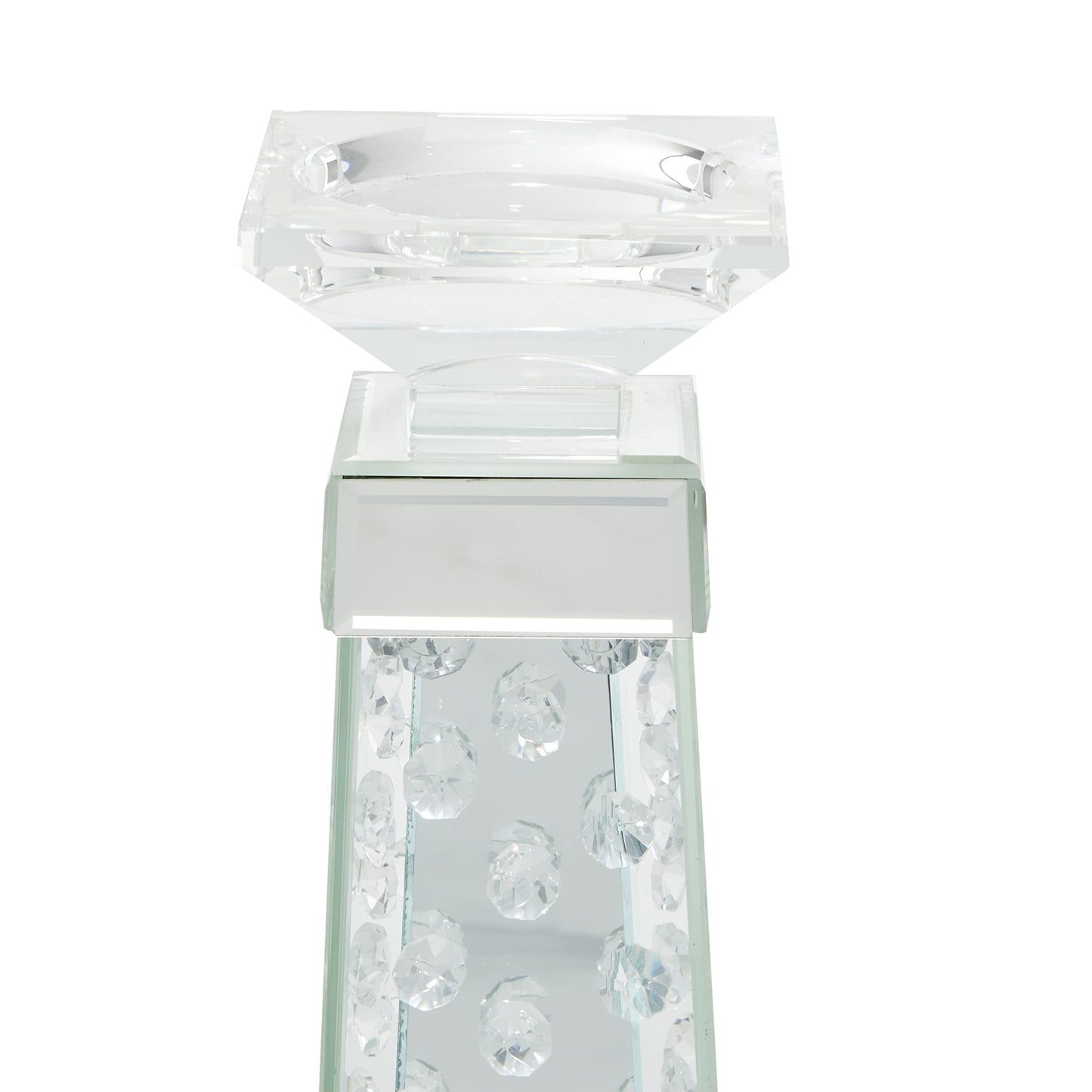 Deco 79 Glass Candle Holder, 4" x 4" x 14", Silver