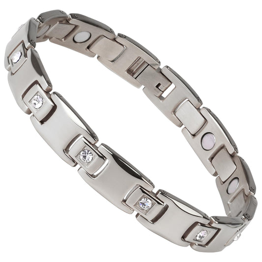 Women's Ultra Strength Magnetic Bracelet, Stainless Steel Magnetic Bracelets for Women, Adjustable Length with Sizing Tool Fashion Accessories, Therapy Jewelry with Gift Box (Silver)