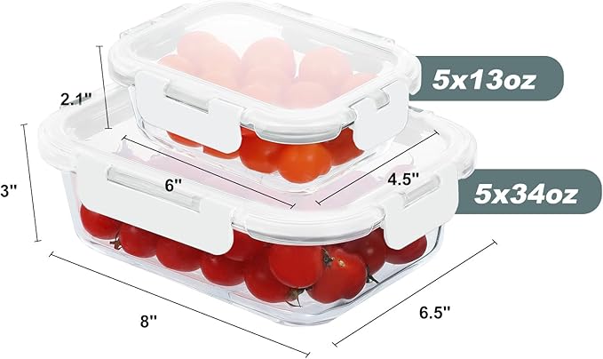 KOMUEE 10 Pack Glass Food Storage Containers, Meal Prep Containers
