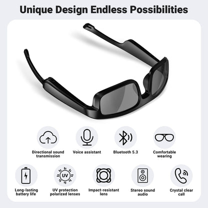 Smart Glasses, Polarized Bluetooth Sunglasses, Built-in Mic & Speakers, Voice Assistant, UV Protection Audio Sun Glass