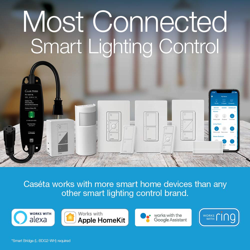 Lutron Caseta Original Smart Light Switch (Lutron Smart Hub Required), for Home, LED Lights, and Fans, 6 Amp, Single-Pole/3-Way, Neutral Required, PD-6ANS-WH, White