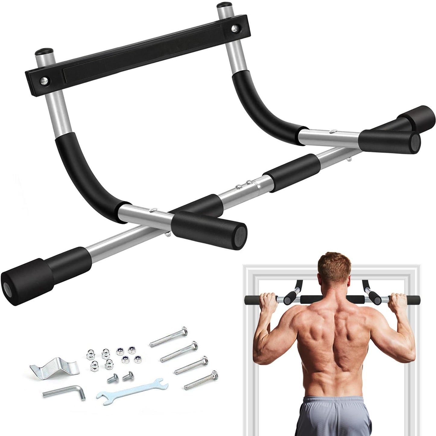 TOPOKO Upgrade Pull Up Bar for Doorway, Max Capacity 440 lbs Chin Up Bar, Portable Upper Body Workout Bar, Strength Training Door Frame Pull-up Bars, Hanging Bar for Exercise, Pullup Bars for Home