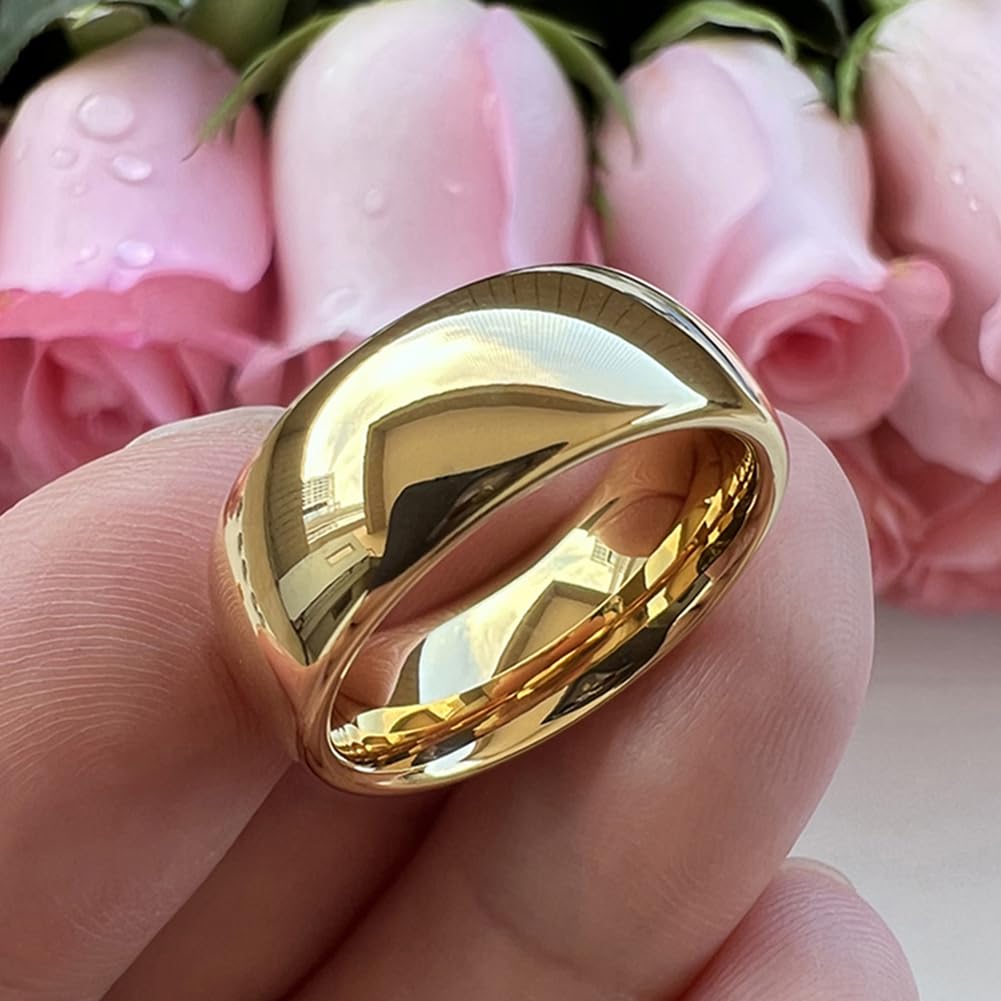 TUTISS 8mm Gold Tungsten Rings for Men Women Engagement Wedding Bands Domed Polished Comfort Fit Size 12