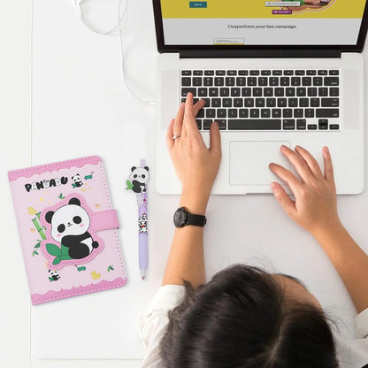 2 in 1 Cute Panda Theme Stationery Gift Box Set Includes 1 Pcs A6 Cartoon Panda Notebook Journal Hardcover Notepad Diary and Pen Gift for Birthday Christmas Kids Study Office School Supplies (Pink)