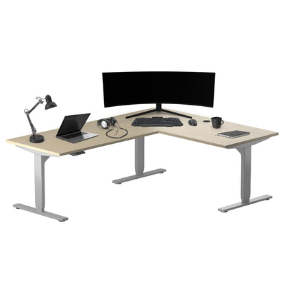 Progressive Desk L Shaped Height Adjustable Standing Desk 78" x 48" - Corner Computer Desk - Electric Stand Up Rising Workstation - Gray Frame/Bright Beech Top
