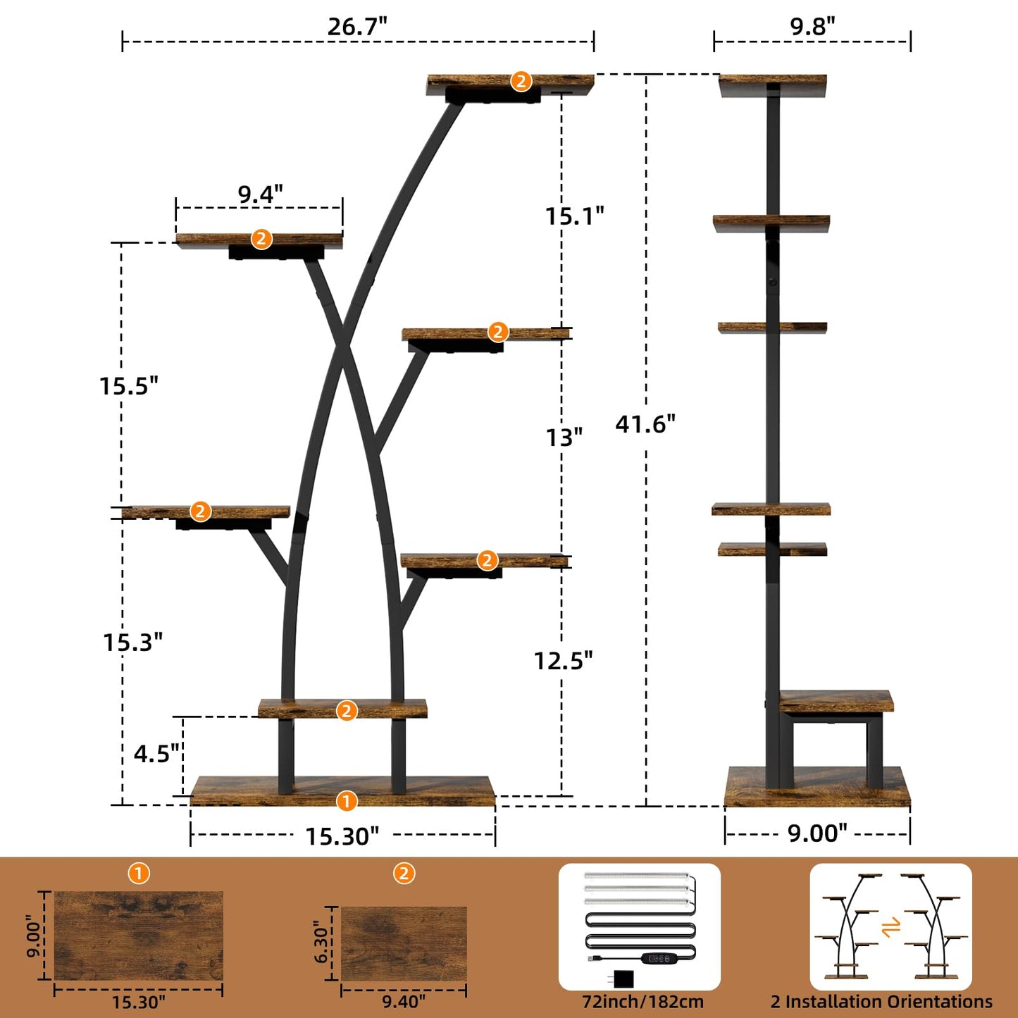 EVAWOO Plant Stand With Grow Lights - 7 Tiered Corner Shelf for Multiple Plants, 42" Metal Shelves, Flower Holder Display Rack for Indoor Home Patio Balcony