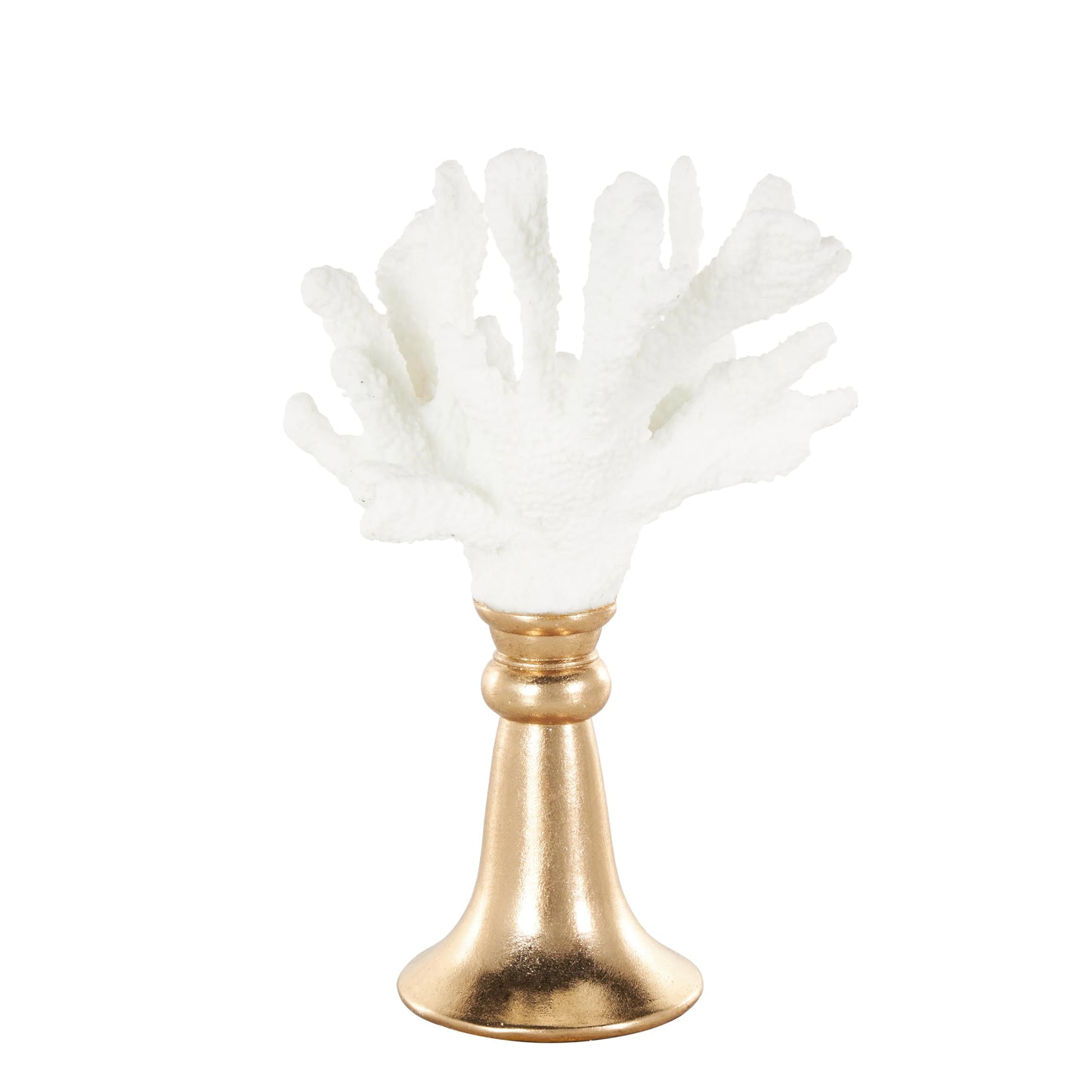 Deco 79 Resin Coral Decorative Sculpture Textured Home Decor Statue with Round Copper Base, Accent Figurine 8" x 6" x 13", White