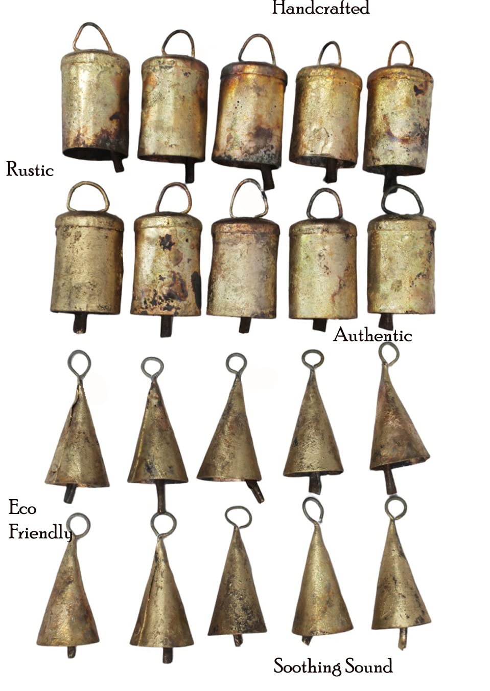Rustic Iron Tin Metal Vintage Cow Bells Jingle for Wind Chimes and Crafts 2" H Antique Brass Covering Bells, Craft Bells, Set of 20