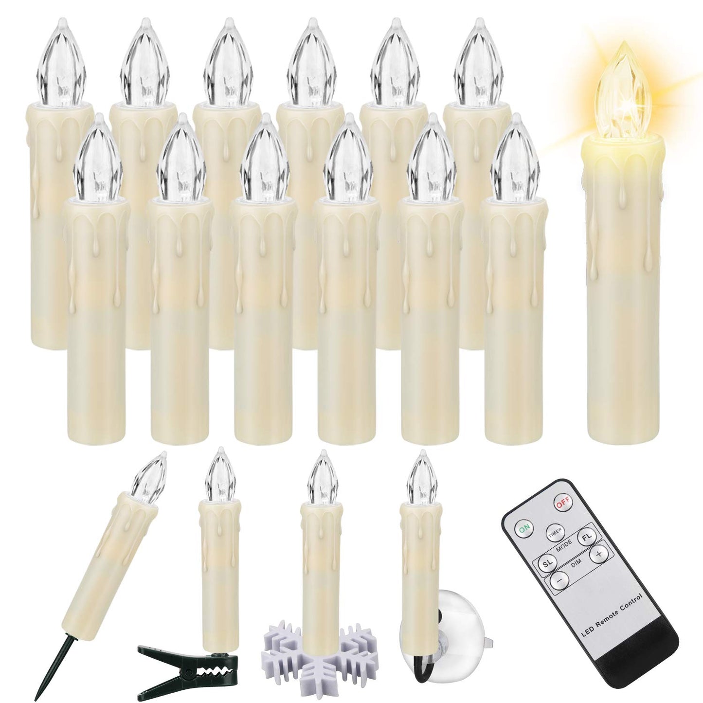12 PCS LED Window Flameless Taper Candle,Battery Operated Flickering Candle Lights, with Remote Timer Function, Ideal for Indoor and Outdoor Christmas Tree Candles Garden Wedding Harry Potter
