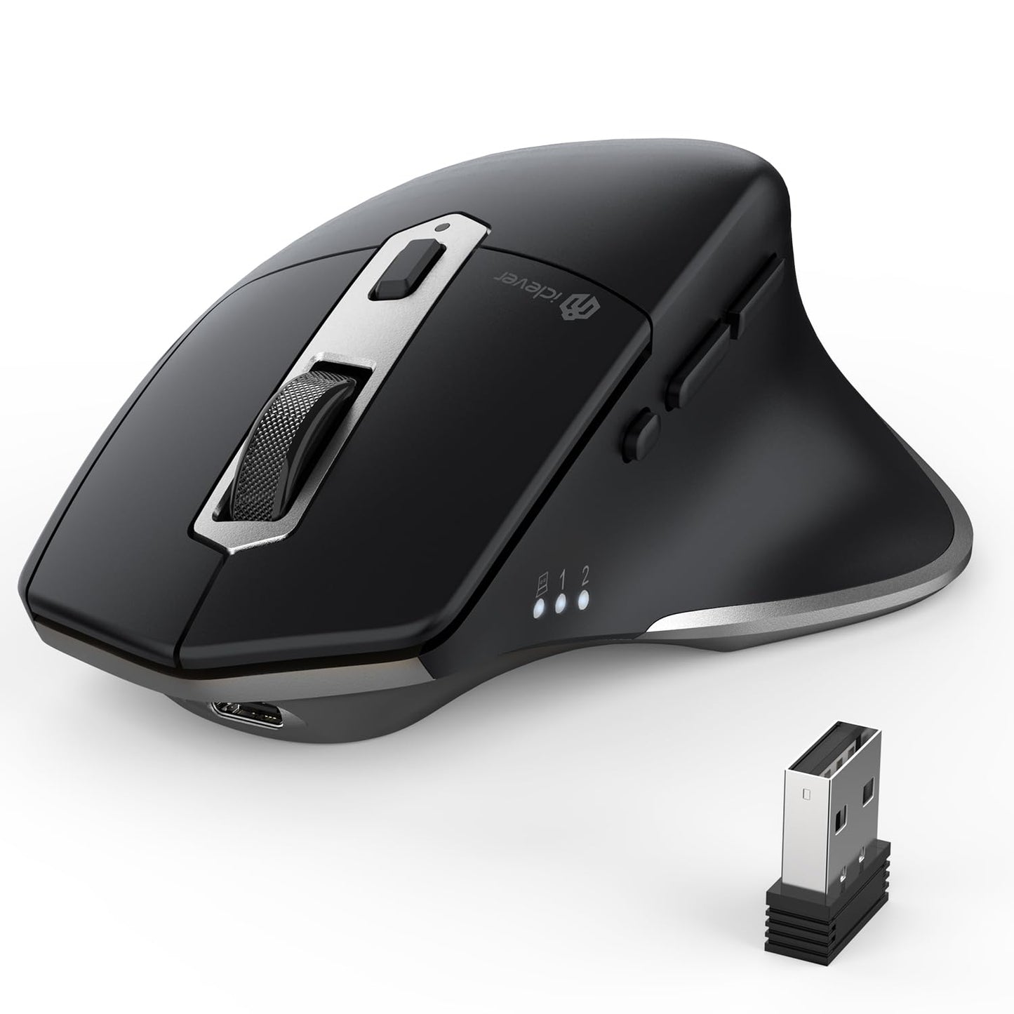 iClever Wireless Mouse with Bluetooth or USB Receiver, 5 Adjustable 2400DPI Rechargeable Computer Mice, Wireless Mouse for Laptop, iPad, MacBook, Tablet, PC