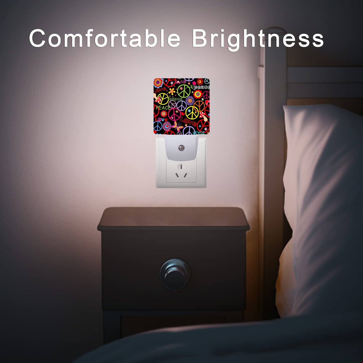 Oeaskly Hippie Peace Flowers Night Light,Hippies Plug-in Night Lights with Dusk-to-Dawn Sensor for Bedroom, Bathroom and Living Room 0.5W Sleep Friendly lamp for for Girlfriend/Boyfriend Gift