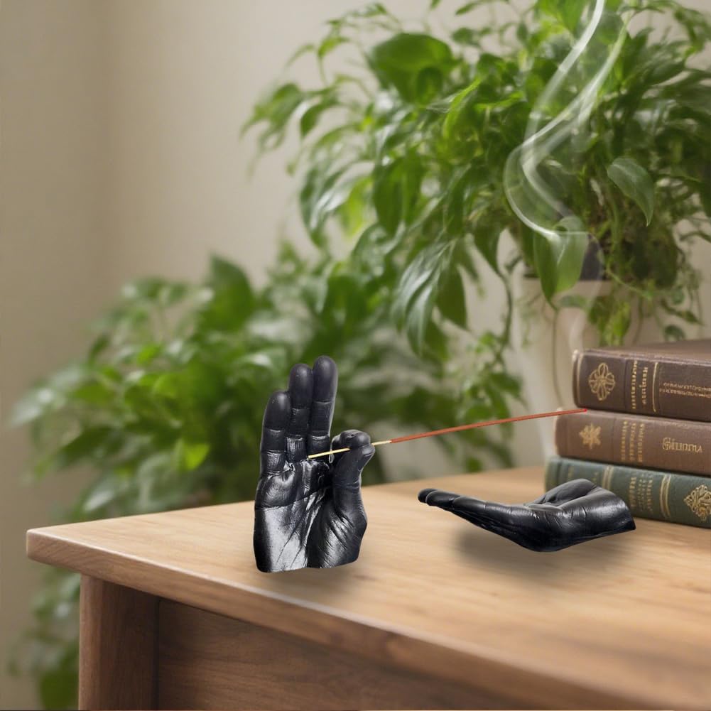 Hand Incense Holder for Sticks, Incense Burner Ash Catcher, Hand-Shaped Incense Burner Stand, for Meditation and Decoration (Black)