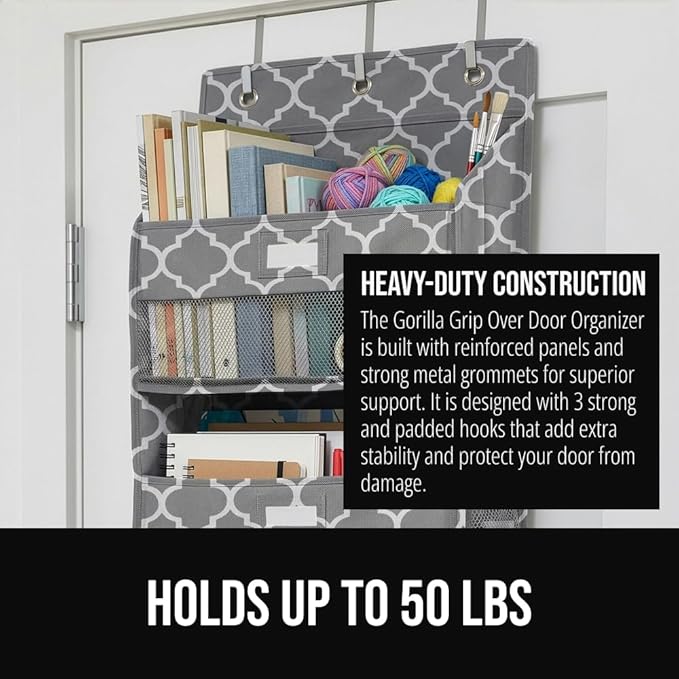 GORILLA GRIP Over The Door Organizer Storage, 5 Deep Hanging Shelves, Holds