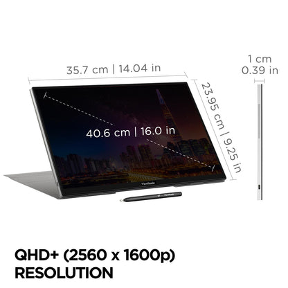 ViewSonic VA1653 16 Inch 1080p FHD IPS Portable Monitor with Eye Care, Built-in Stand, USB C, Mini HDMI, and Protective Case External Second Screen for Laptops, PC, Mac, and Gaming Consoles