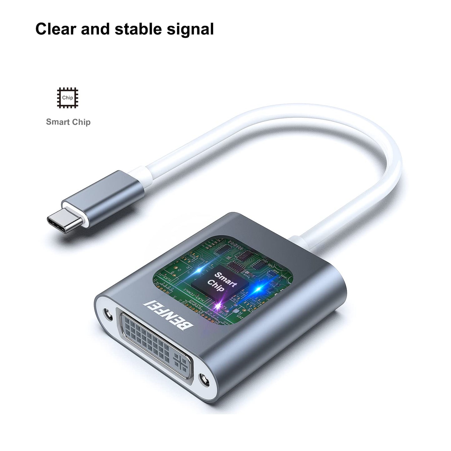 BENFEI USB C to DVI Adapter, Type-C to DVI Adapter [Thunderbolt 3 Compatible] for MacBook Pro 2018/2017, MacBook Air/iPad Pro 2018, Samsung Galaxy S10/S9, Surface Book 2 and More - Grey