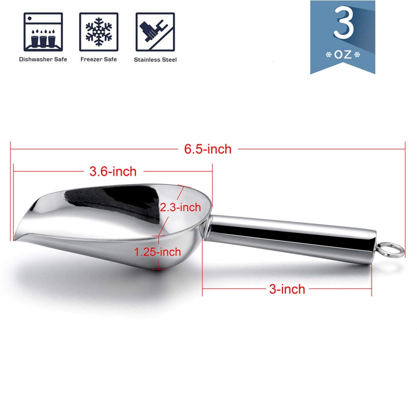 E-far Mini Scoop, 3 Ounce Stainless Steel Kitchen Utility Scoops, Ideal for Candy/Ice Cube/Flour/Sugar/Coffee Bean/Protein Powder, Food Grade & Anti Rust, Easy Clean & Dishwasher Safe (4 Pack)